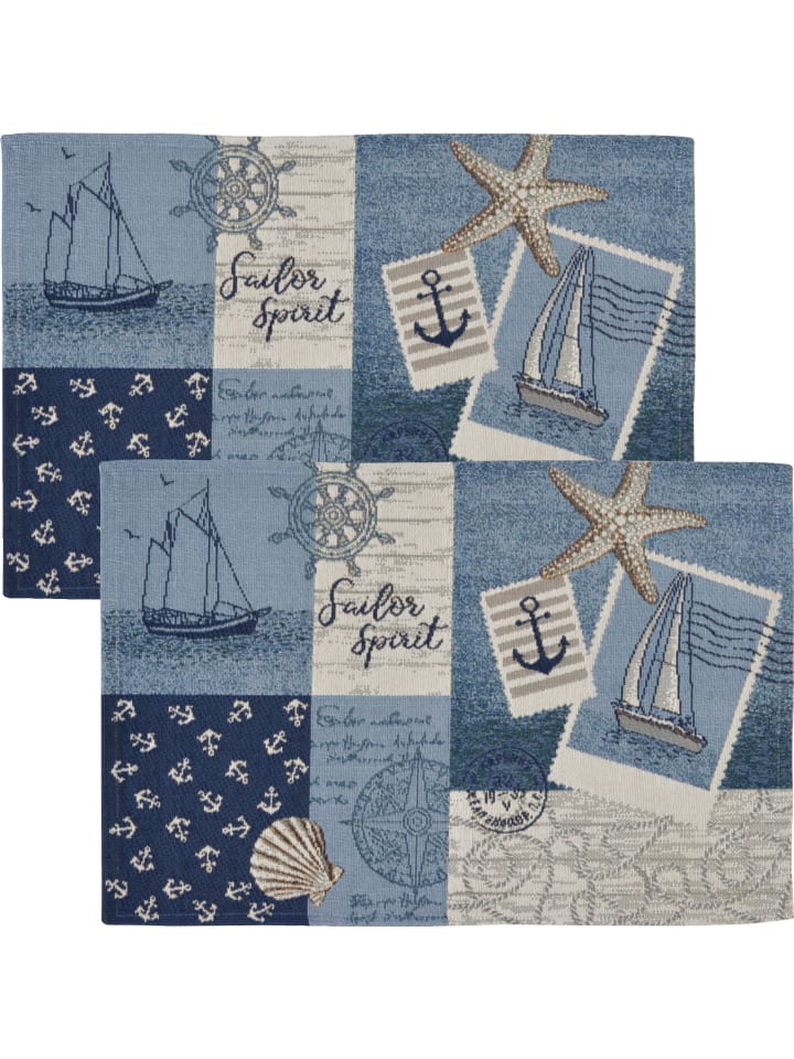 Baumwollmischung, Gewebt, Gobelin Tischset 2er-Pack Sailor Patch in Sailor Patch