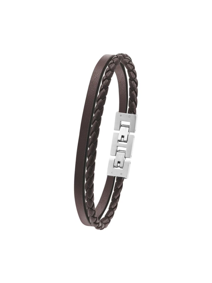 Armband Edelstahl, Leder in braun