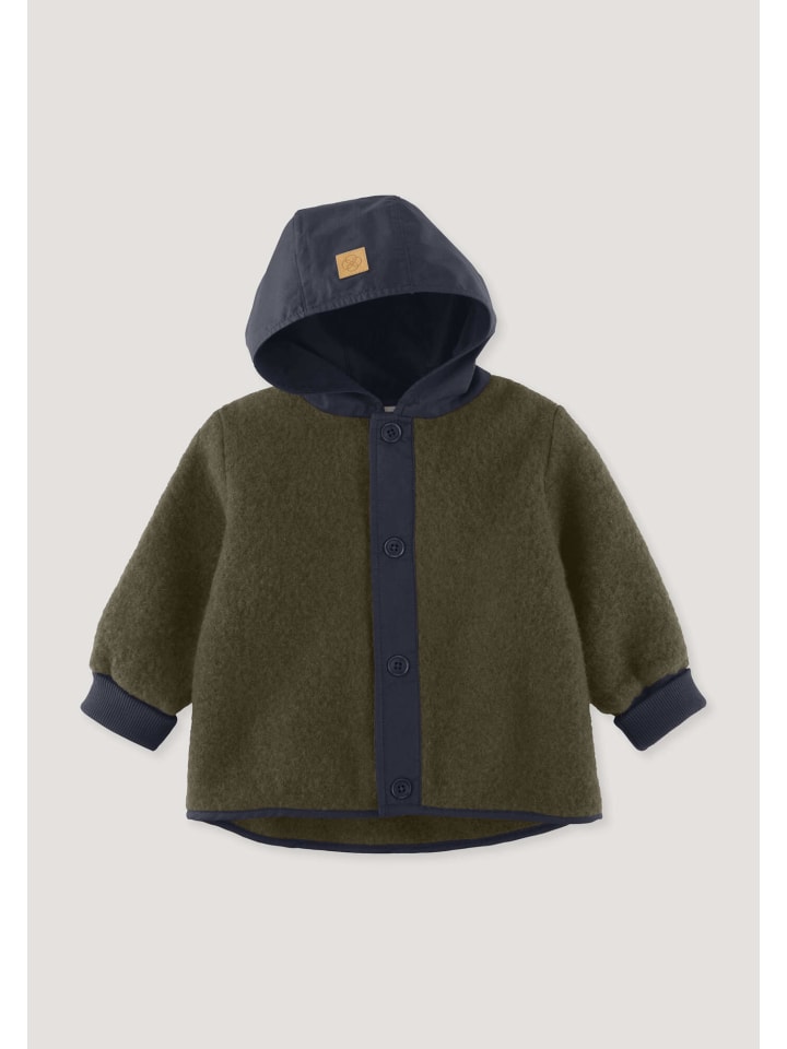 Hessnatur Wollfleece-Jacke mit Patch aus Bio-Merinowolle in vintage oliv