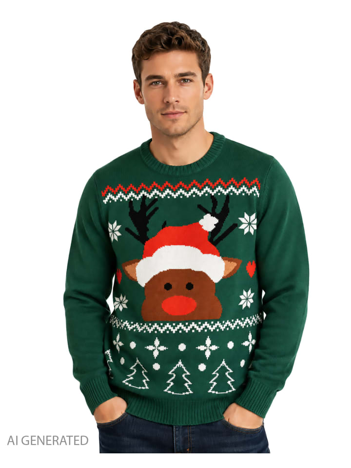 Winterpullover Rentier Winter Strick Pullover Sweatshirt Ugly Sweater in grün