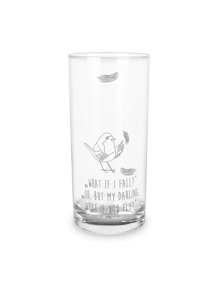 Lieblingsglas Rotkehlchen Federn mit Spruch in Transparent