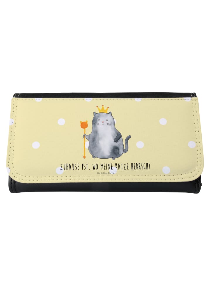 Geldbörse Damen Katze König mit Spruch in Gelb Pastell