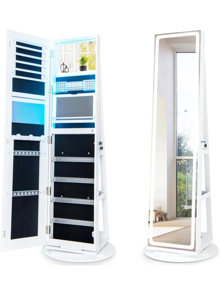 Schmuckschrank LED drehbar in Weiß