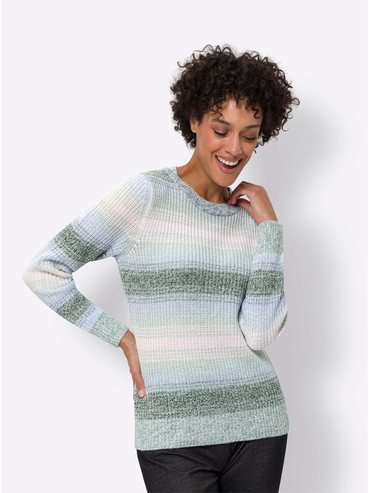 Langarm-Pullover in jade-hellrosé-gemustert