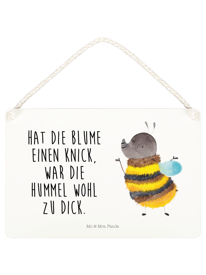 Schild Hummel flauschig mit Spruch in Weiß