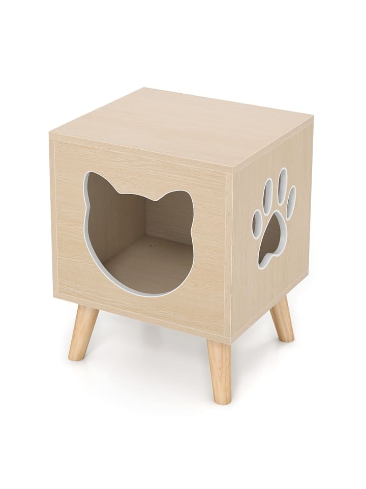 3 in 1 Katzenhaus Fußhocker Nachttisch in Beige