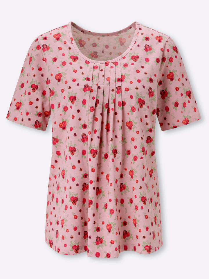Kurzarm-Shirt in hortensie-rot-bedruckt