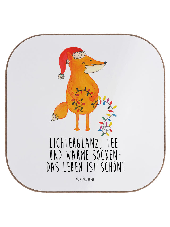 Glas-Untersetzer Fuchs Weihnachten mit Spruch in Weiß