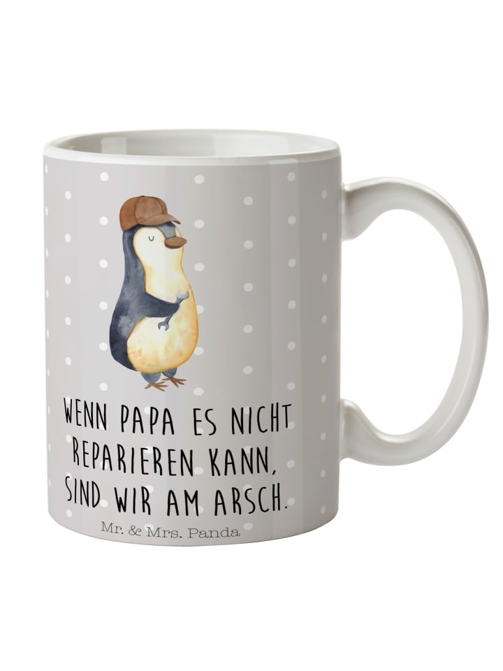 Keramiktasse Wenn Papa es nicht reparieren kann... in Grau Pastell