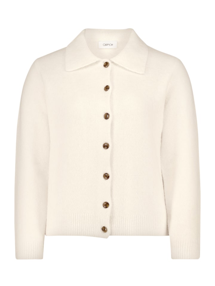 Strick-Cardigan mit Kragen in Bright Cream Melange