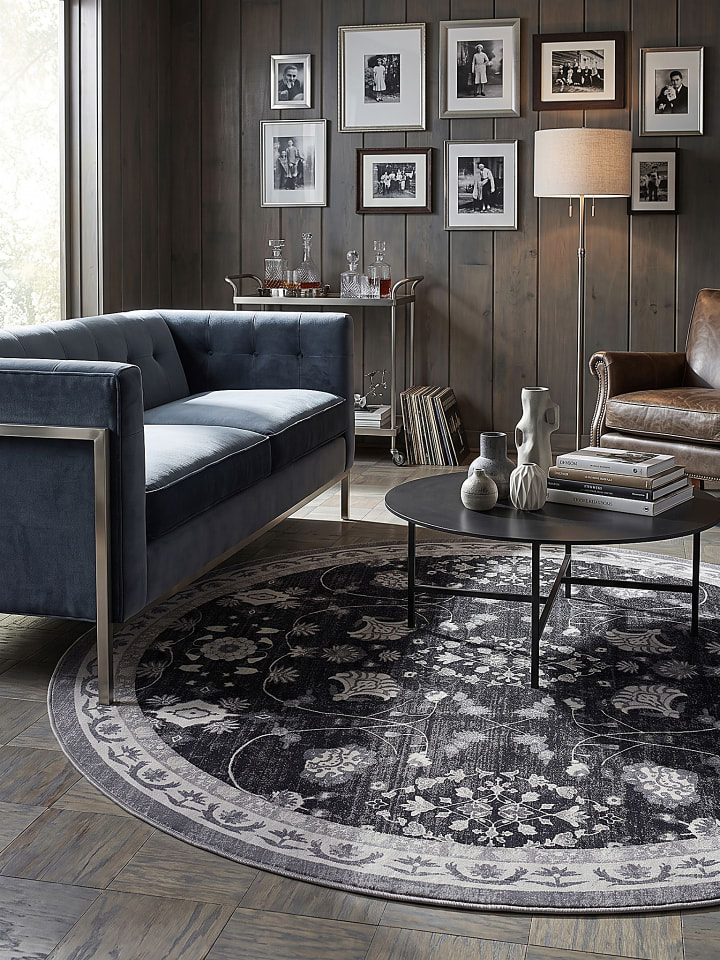 Teppich Kurzflor VERNANTE waschbar Orient Diele in Schwarz-Creme-Grau