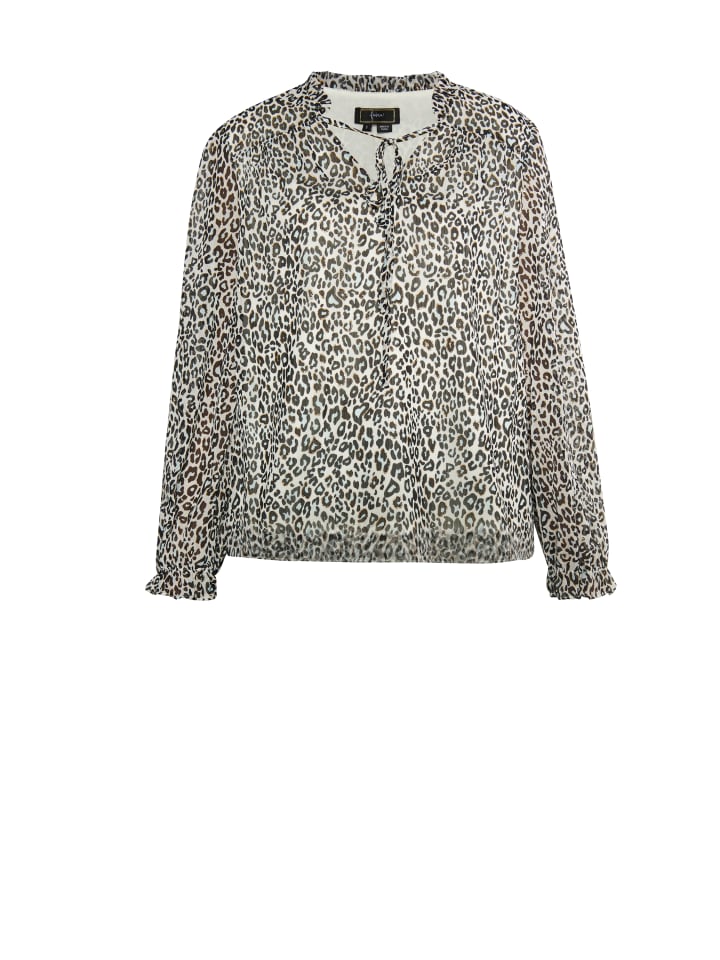 Damen Bluse Mit Leo-Print in Weiss Mehrfarbig