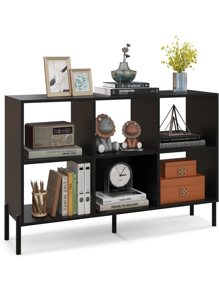 Bücherregal mit 6 Fächern in Schwarz
