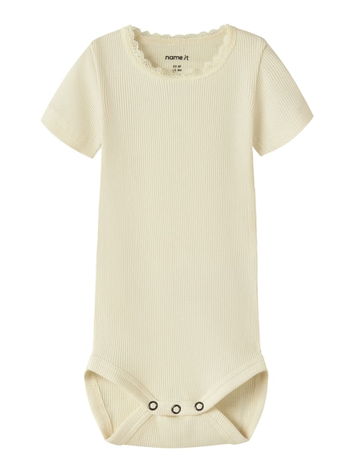 Kurzarmbody mit Spitzenbordüre in pear sorbet