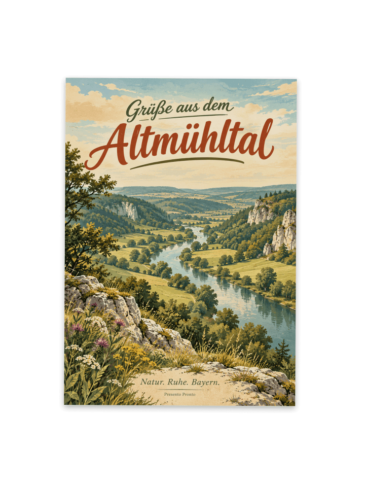 Postkarte Landschaft nostalgisch Design mit Spruch in Weiß