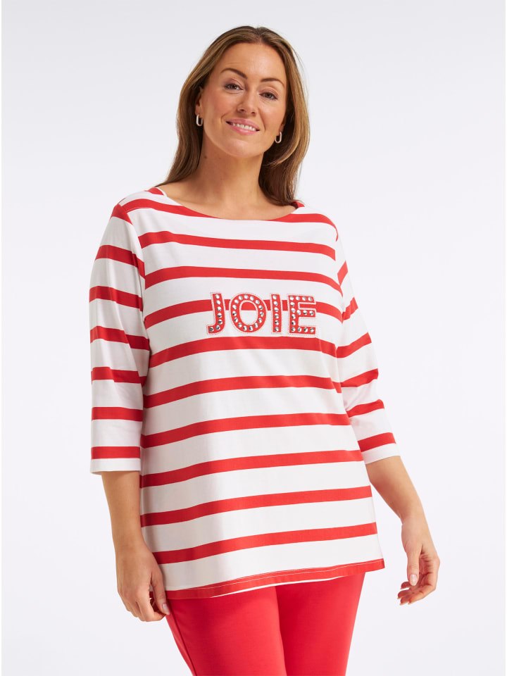 U-Boot-Shirt in weiß-erdbeere-geringelt