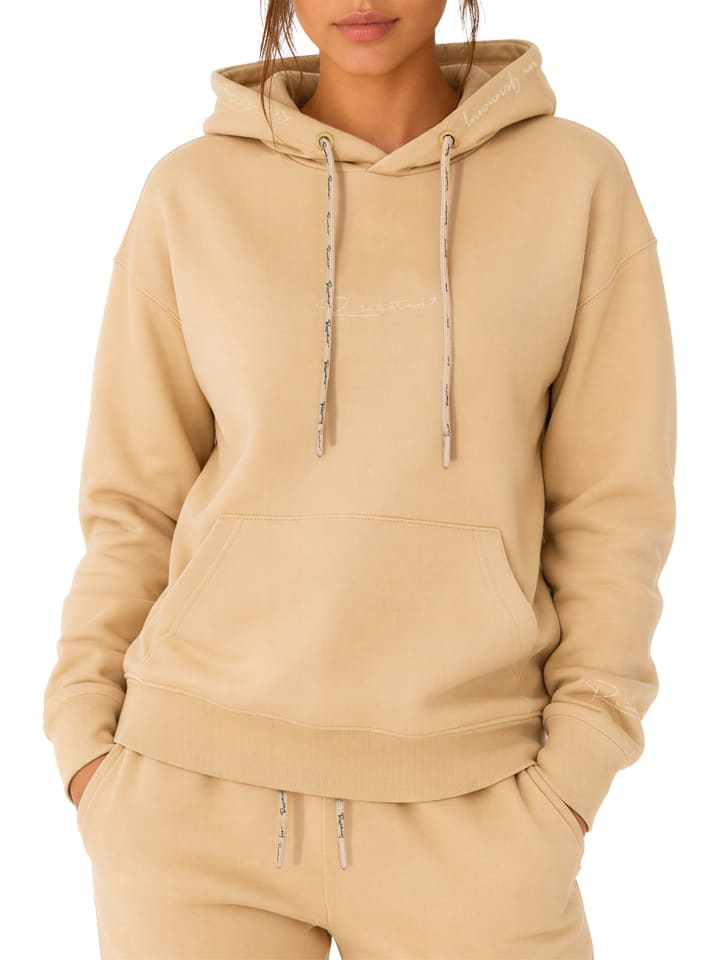 Damen Relaxed Fit Hoodie Marken-Stick in Beige
