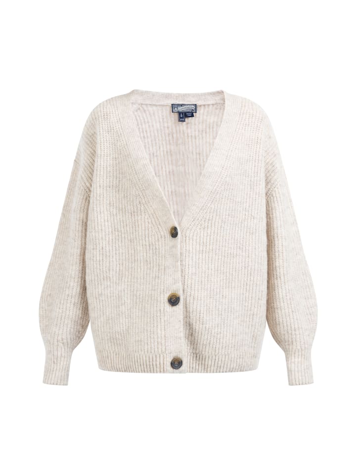 Damen Oversized Strickjacke in Hellbeige Melange