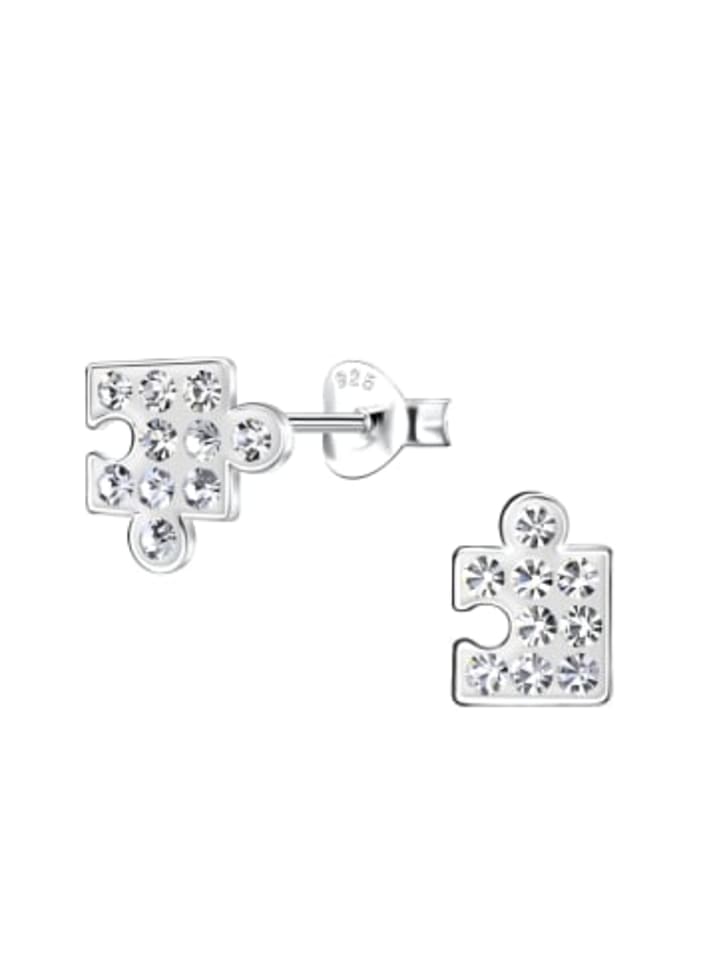 Ohrringe - Ohrstecker PUZZLE Kristall weiß in 925 Silber - 2-tlg.