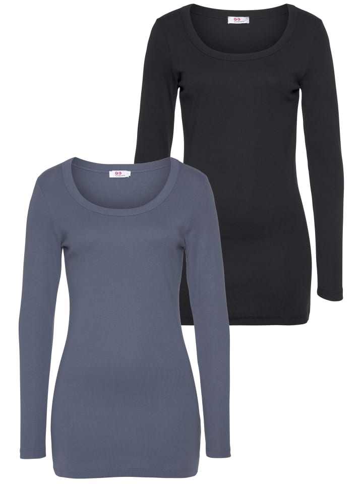 Langarmshirt in rauchblau, schwar