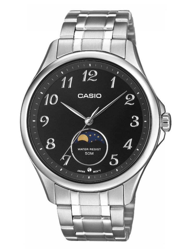 Herrenuhr Edelstahl mit Mondphase Schwarz / Silber