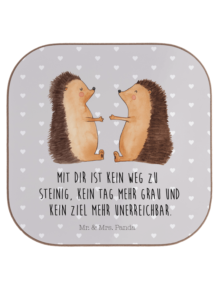 Glasuntersetzer Igel Liebe mit Spruch in Grau Pastell