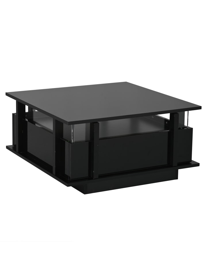 Couchtisch in Schwarz Hochglanz mit LED 2 Schubladen Acryl Trennwand