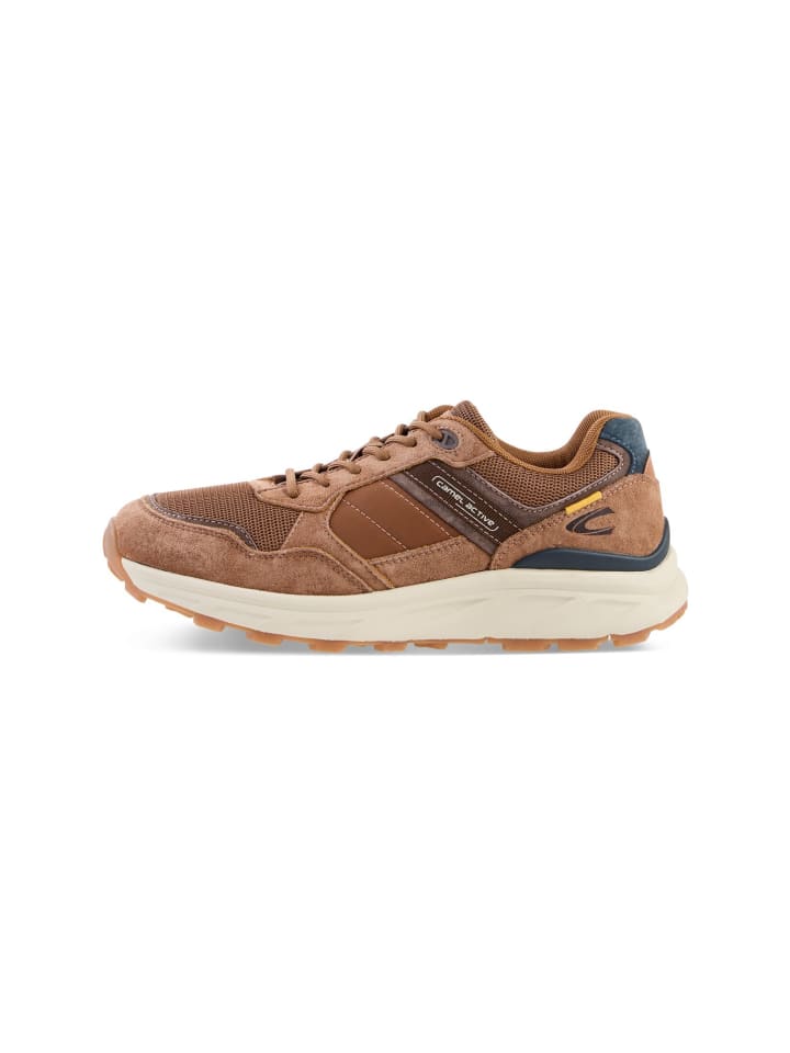 Sneaker aus Nubuk Textil Mix mit Komfort Sohle in Cognac