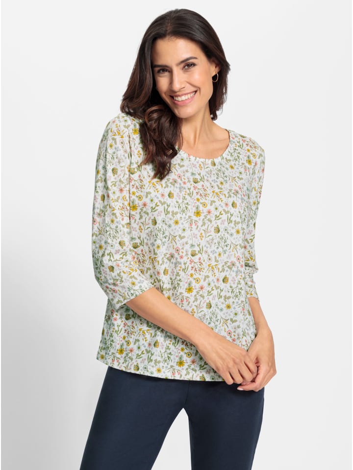 3/4-Arm-Shirt in ecru-oliv-bedruckt