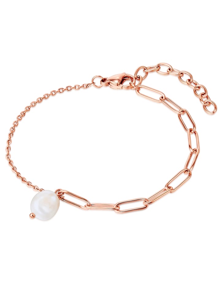Armband aus Edelstahl mit Süßwasser-Zuchtperle in roségold