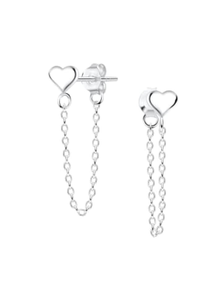 Ohrringe, Ohrstecker HERZ mit Kette in 925 Sterling Silber, 2-tlg.