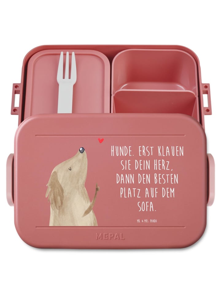 Lunch Box Hund Liebe Motiv mit Spruch in Rot Pastell