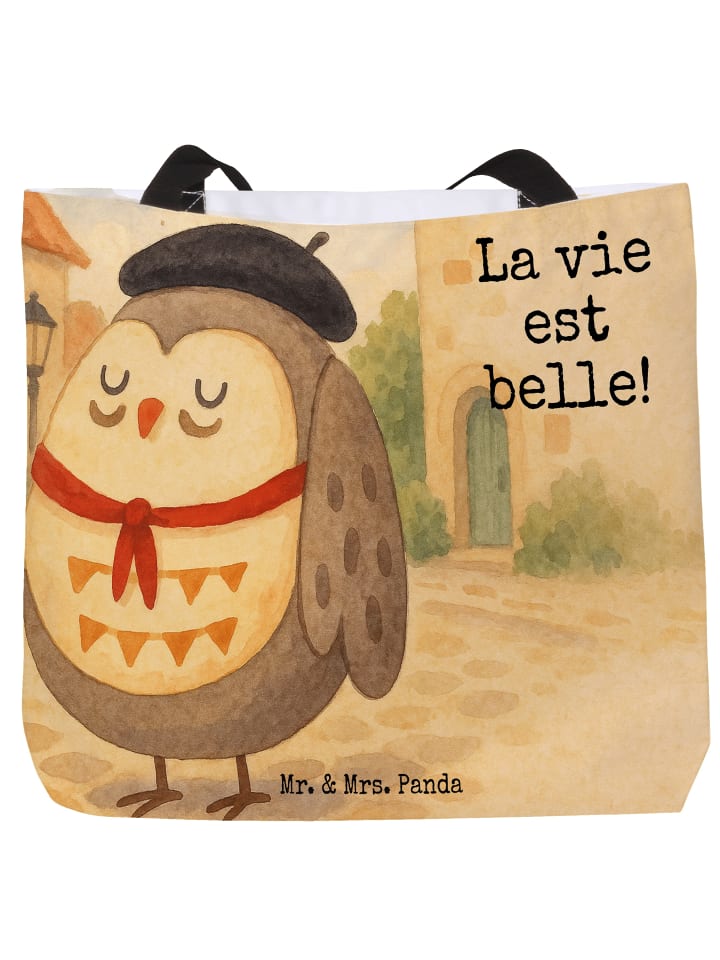 Henkeltasche Eule Frankreich Design mit Spruch in Weiß