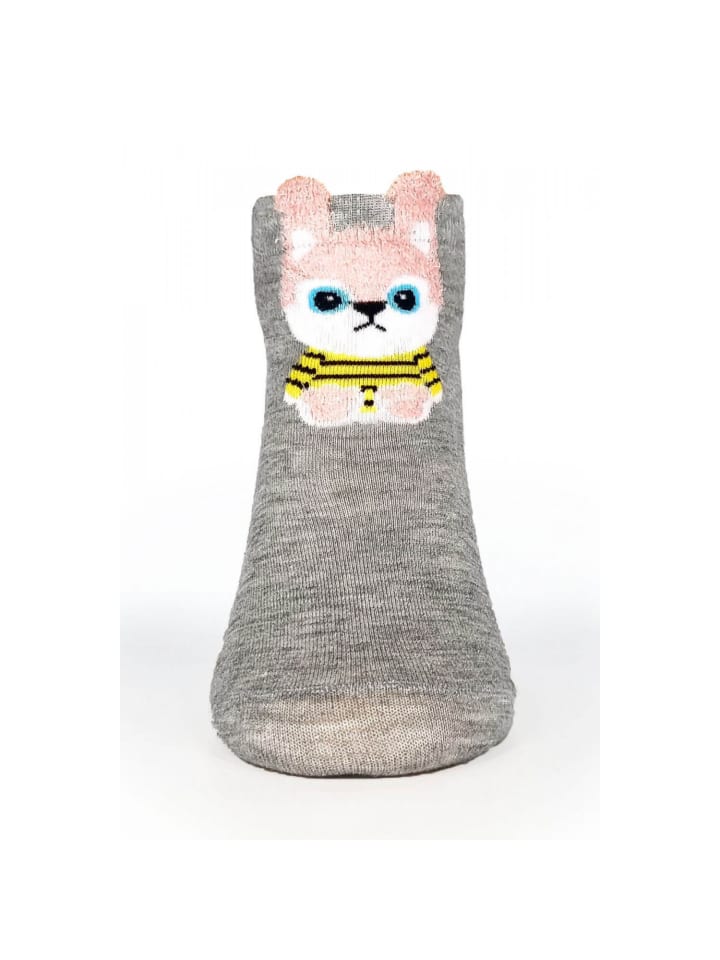 Kurze Socken Damen Hasenmuster Baumwollmischung Tiersocken in Grau