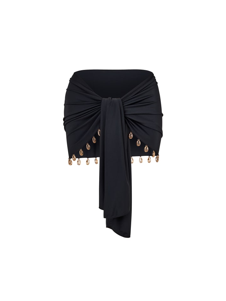 Minirock Gold Shells Front Tie Skirt in Black