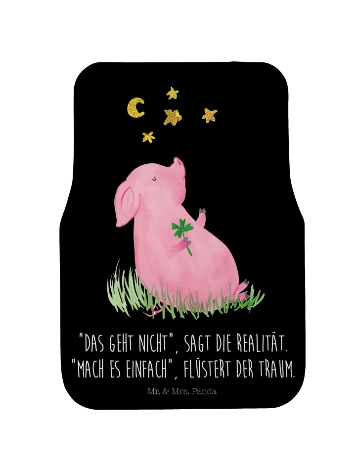 Fußmatte Auto Schwein Glück mit Spruch in Schwarz