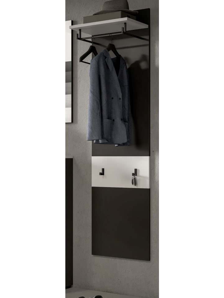 Garderobenpaneel in grau, weiß, Wandgarderobe 45 x 165 cm