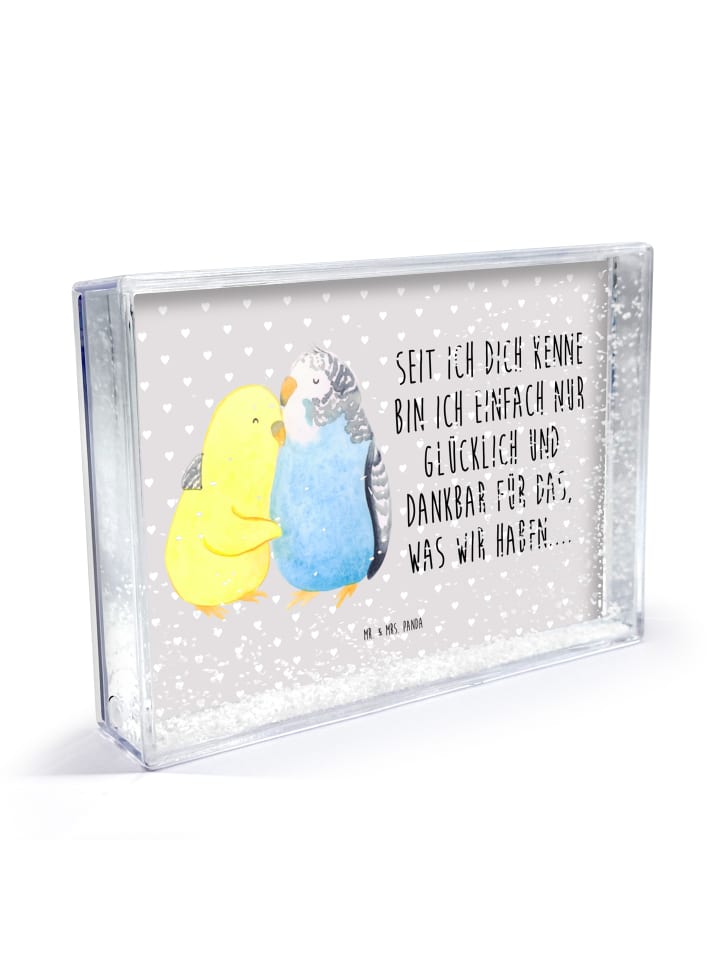 Bilderrahmen Wellensittich Liebe mit Spruch in Grau Pastell