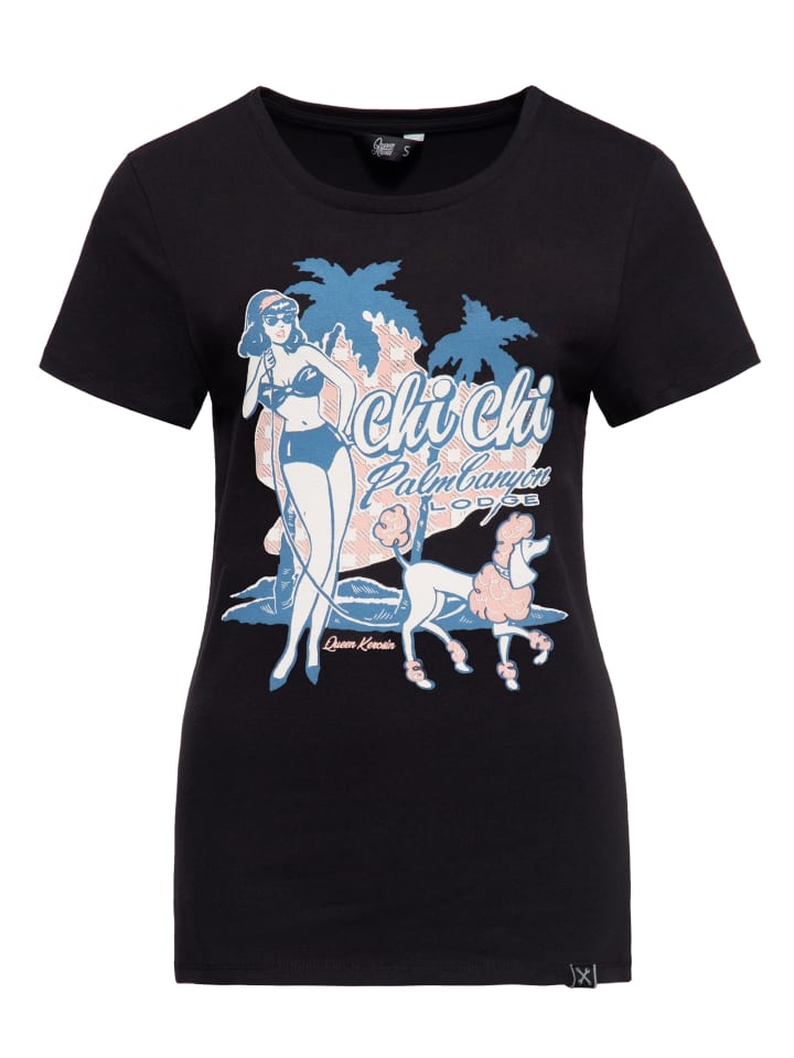 Queen Kerosin T-Shirt Chi Chi Beach Poodle in schwarz