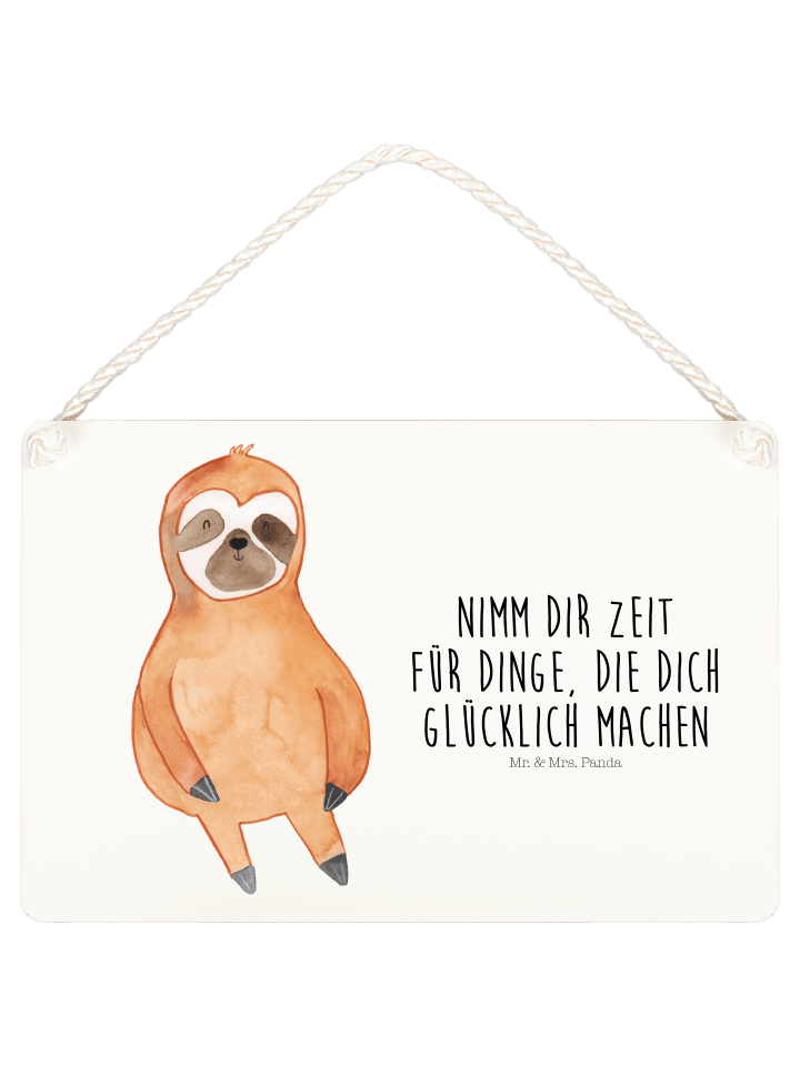 Schild Faultier Zufrieden mit Spruch in Weiß