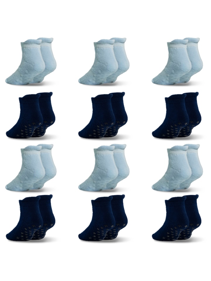 12 Paar rutschfeste Socken, Wildlederoptik, blau/marineblau