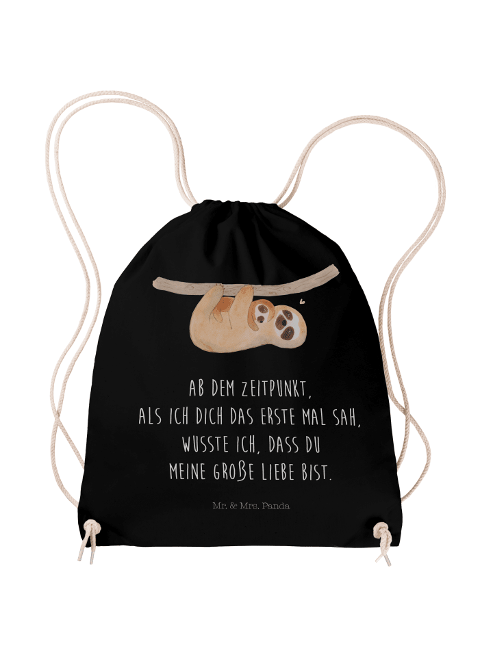 Beutel Faultier Kind mit Spruch in Schwarz