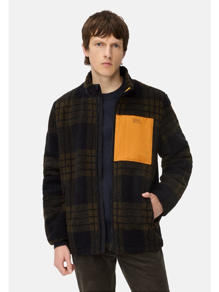 Fleecejacke mit verstellbarem Kordelzug und Kontrasttasche in Dunkelbraun