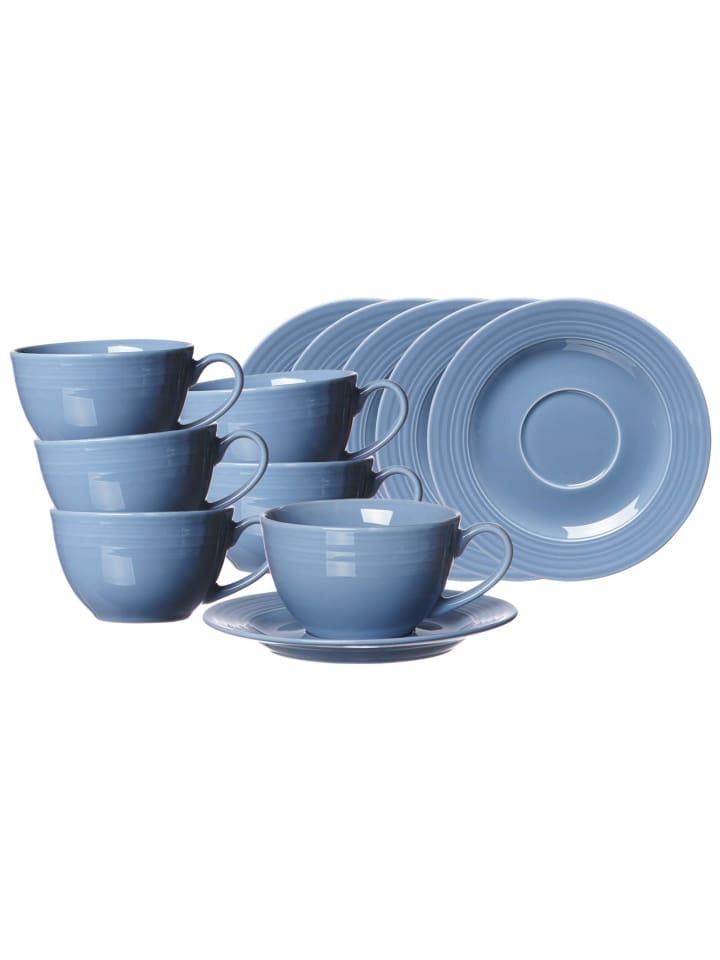 6er Set Kaffeetassen mit Untertassen Levi in Blau 220 ml