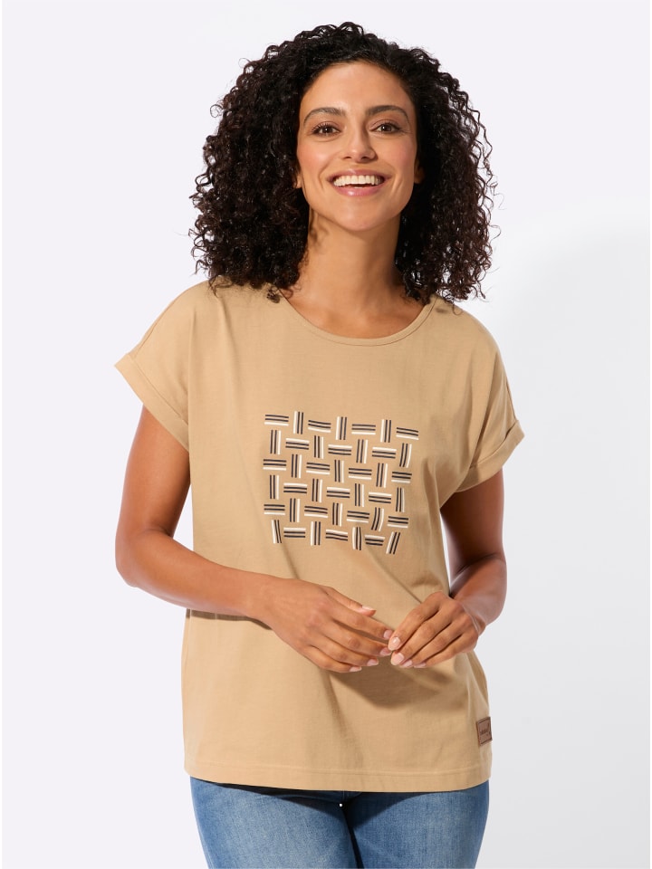 Shirt in camel-ecru-bedruckt
