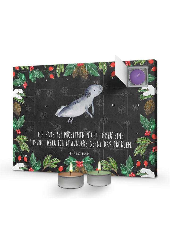 Adventskalender Axolotl Schwimmen mit Spruch in Kreidetafel
