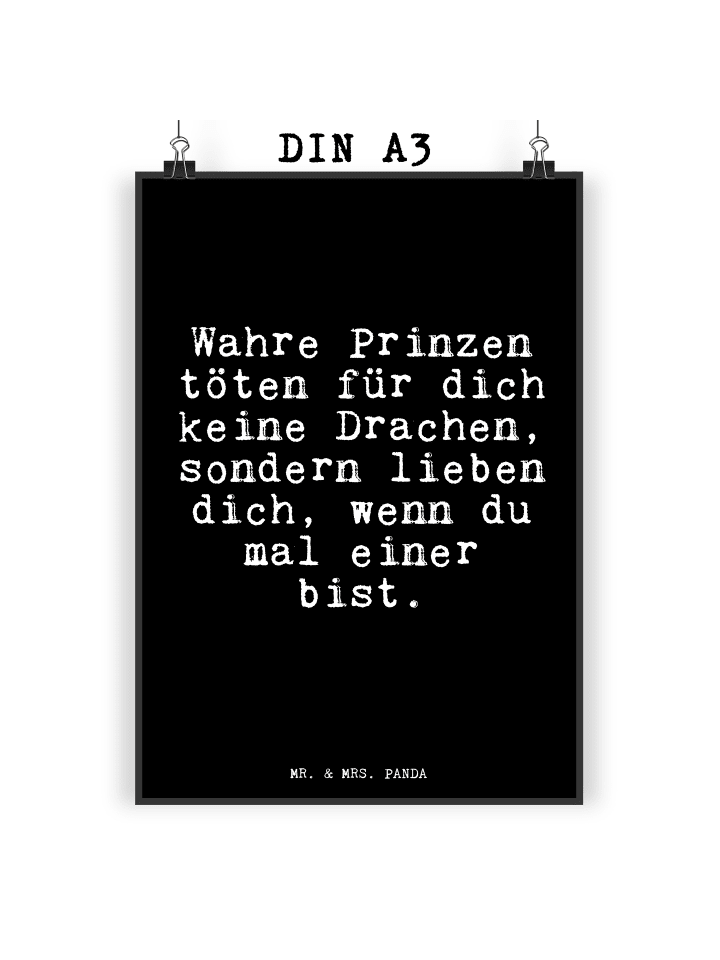 Poster Wahre Prinzen töten für... mit Spruch in Schwarz