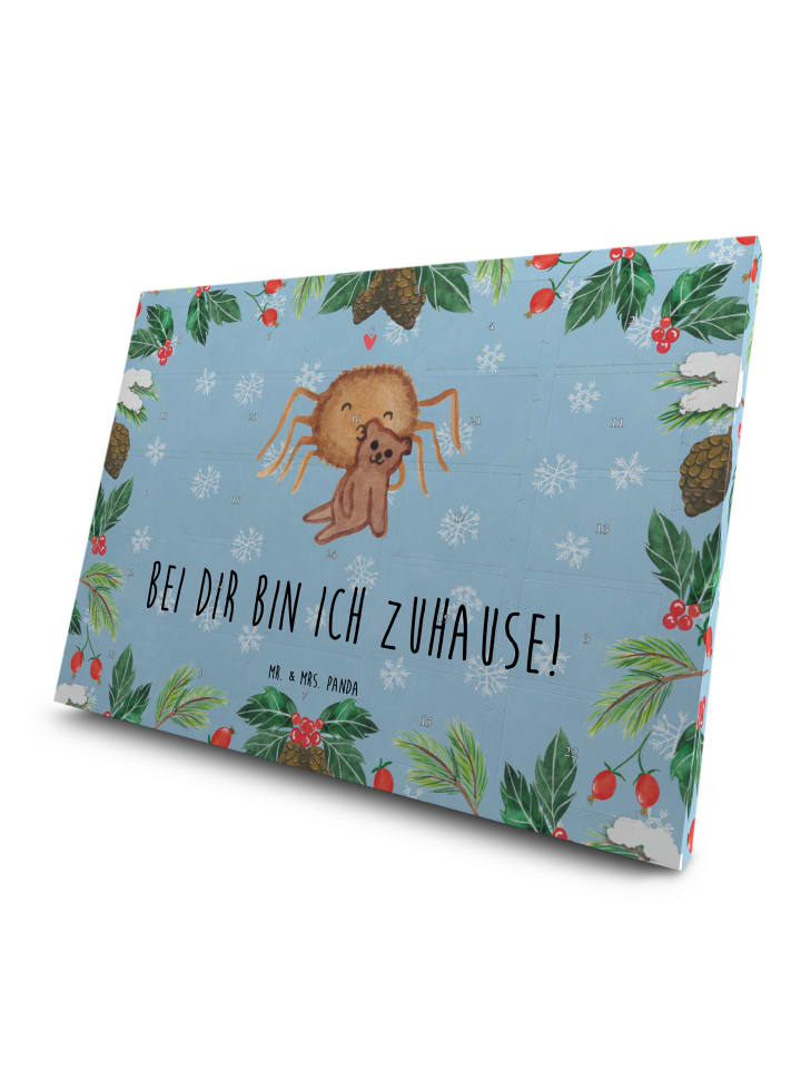 Advents-Teekalender Spinne Agathe Teddy mit Spruch in Eisblau