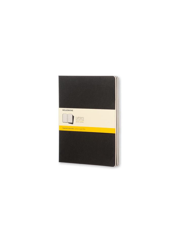 Notizhefte 3er Set, Kartoneinband, Kariert "Cahier" in Schwarz