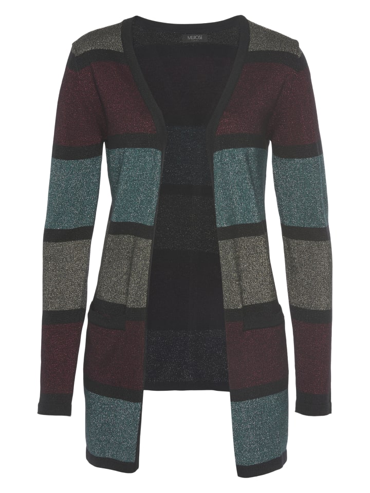 Longstrickjacke in petrol-bordeaux gestreift